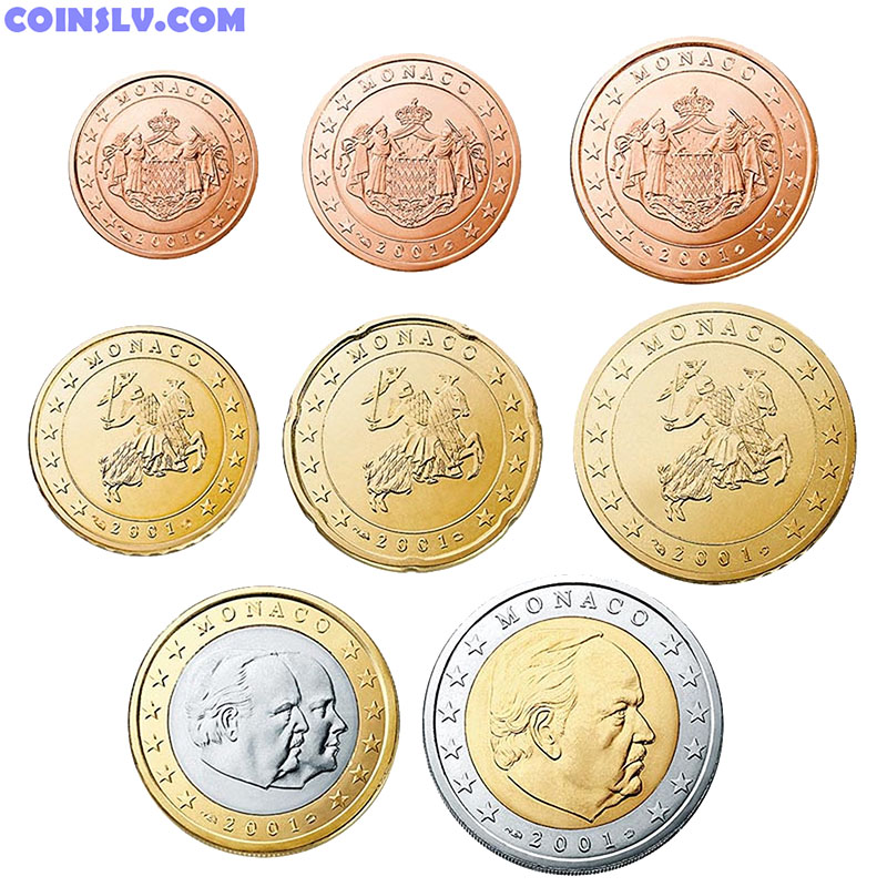 Monaco 2001 UNC Uncirculated Euro Coin Set 8 Coins